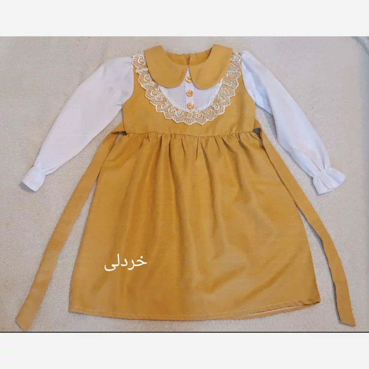 سارافون دخترانه خردلی رنگ