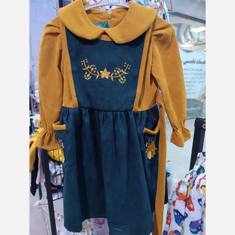 سارافون دخترانه سبز-خردلی