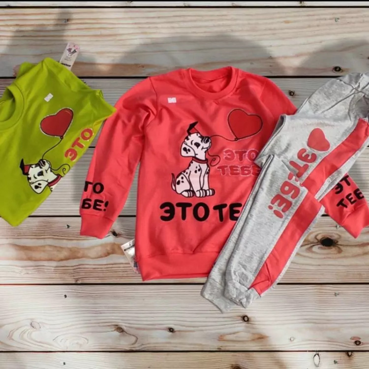 مشخصات بلوز شلوار دخترانه طرح قلب و سگ