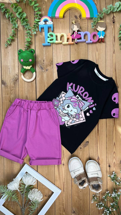 قیمت تیشرت شلوارک دخترانه طرح کرومی