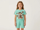 ست تیشرت و شلوارک دخترانه طرح خرس | جنس پنبه نرم و خنک | لباس راحتی و تابستانه بچهگانه | تربچهها